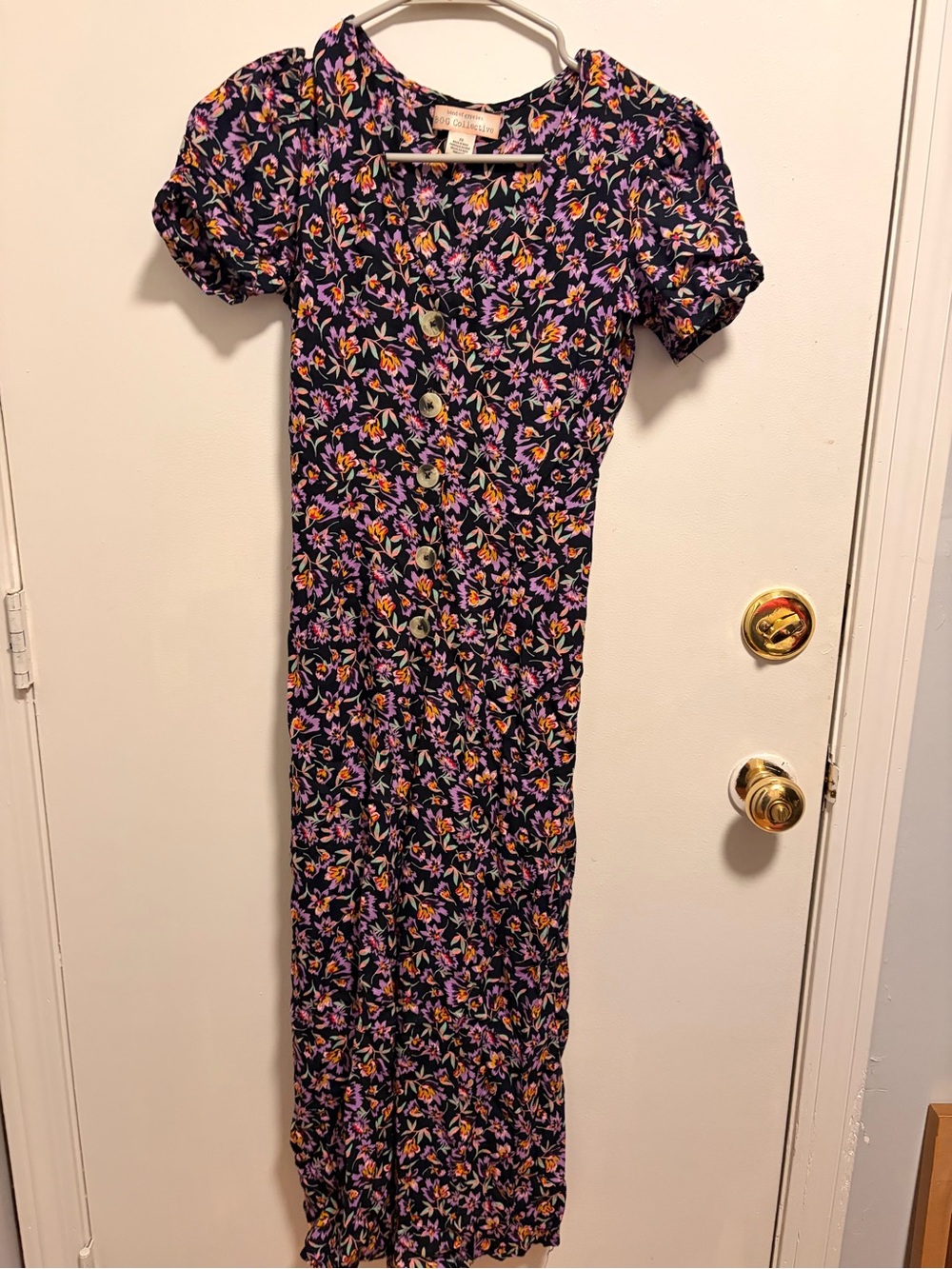 Band of Gypsies Black Jumpsuit with Purple & Orange Floral Print